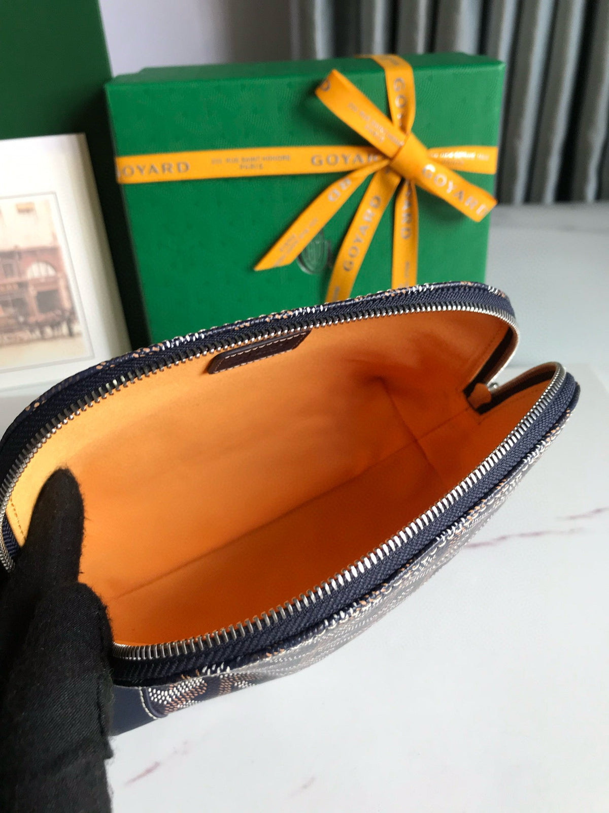 Goyard Vendome Cosmetic Pouch Navy Blue Cotton