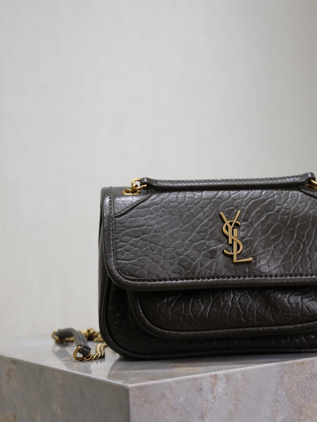 YSL Niki Bag 18cm Black Gold Sheepskin