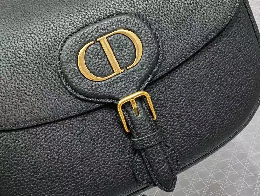 CD Bobby Bag Black Pebbled Leather Gold Hardware