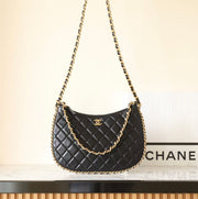 CC Large Hobo Bag Black Shiny Crumpled Lambskin