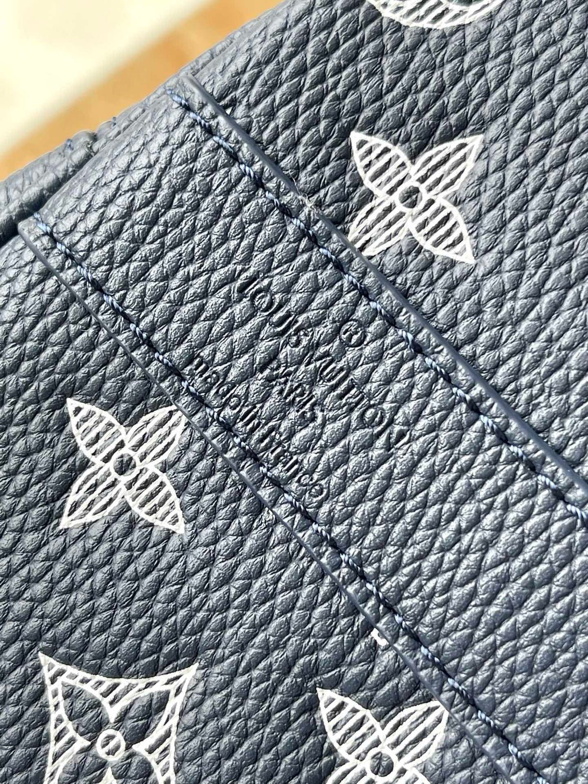 LV Keepall Bandouliere 50 Navy Blue Monogram Shadow Cowhide