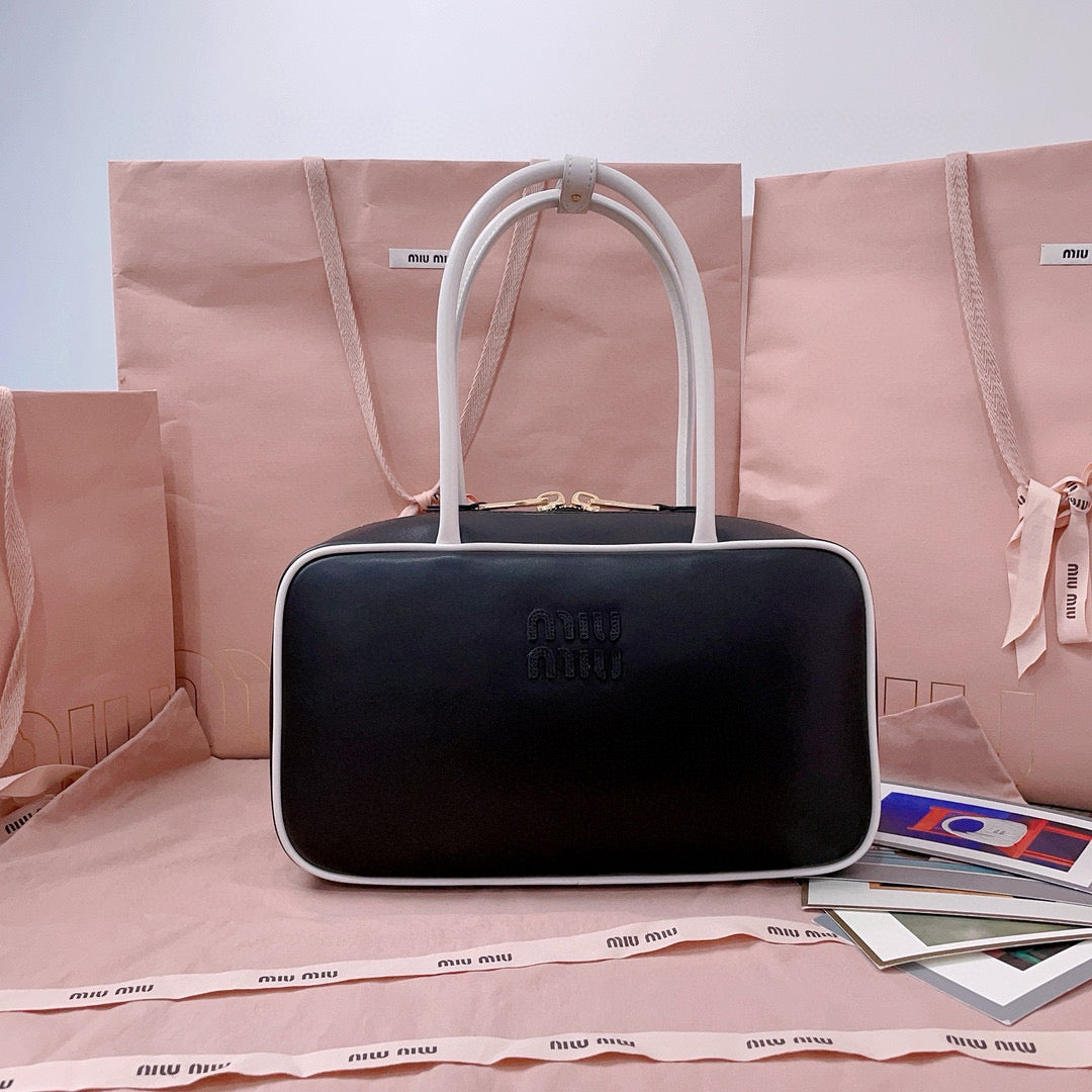 Miu Miu Beau Tote Bag Black Leather Gold-Tone Hardware