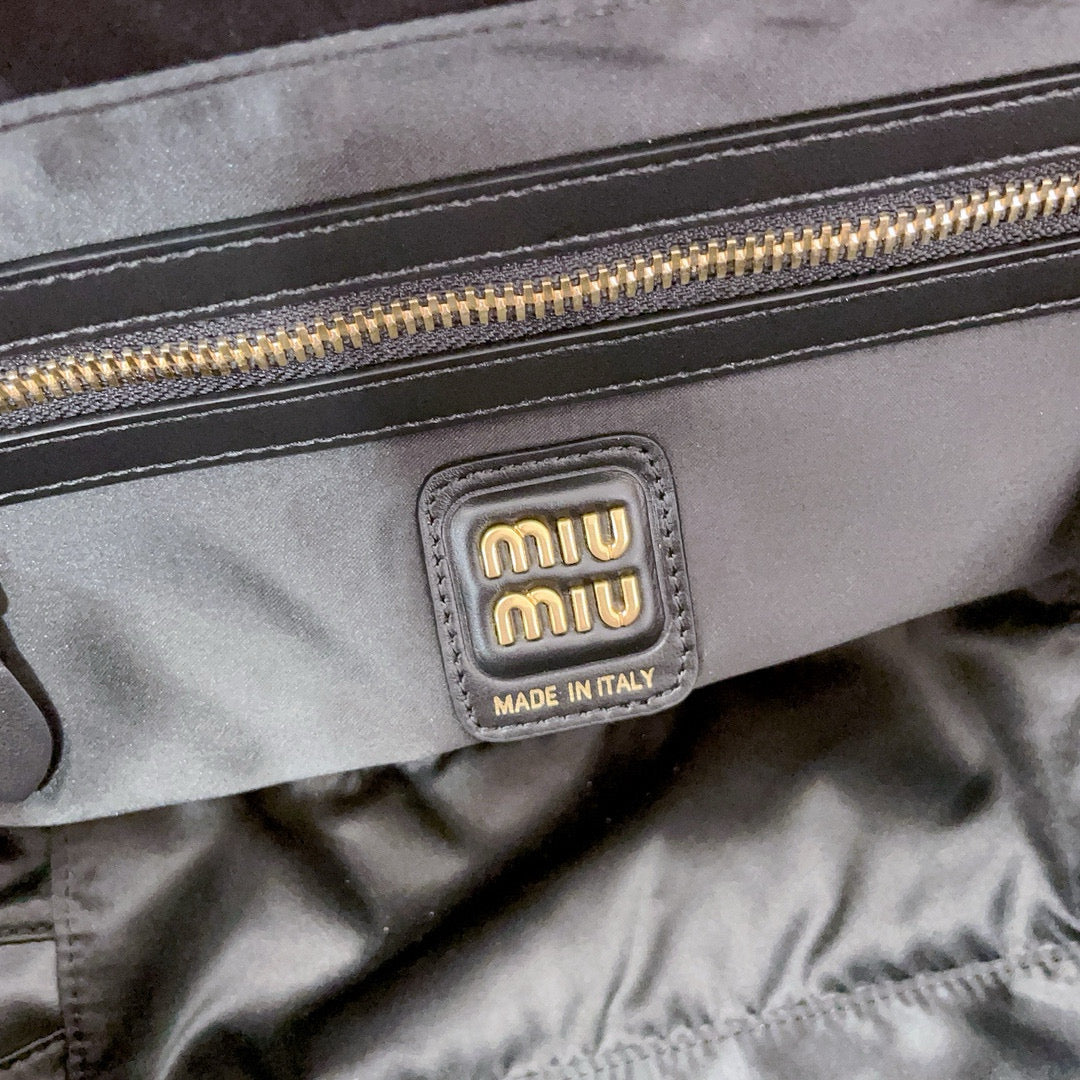 Miu Miu Beau Tote Bag Black Leather Gold-Tone Hardware
