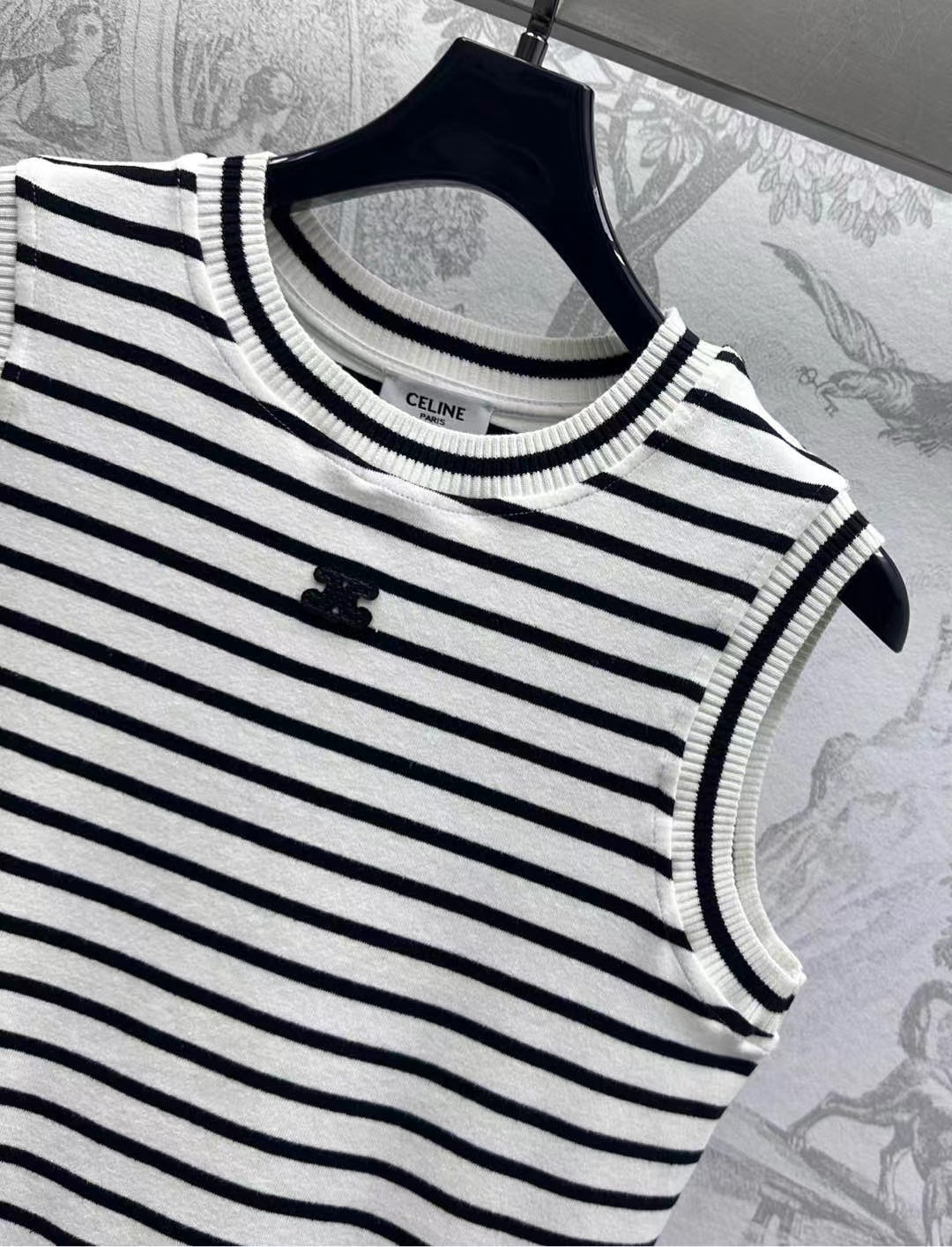 Triomphe Striped Mini Dress Black White Crocheted Cotton