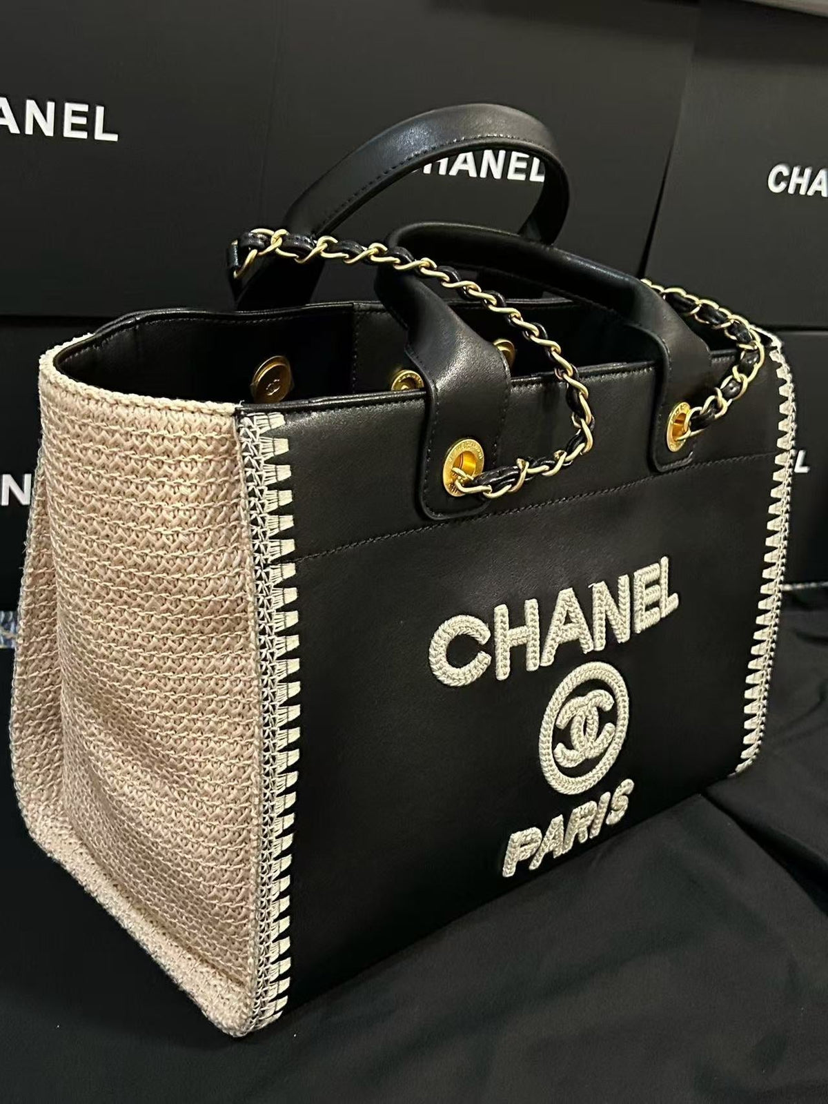 CC 25 Large Crochet Deauville Shopping Bag 34cm Black