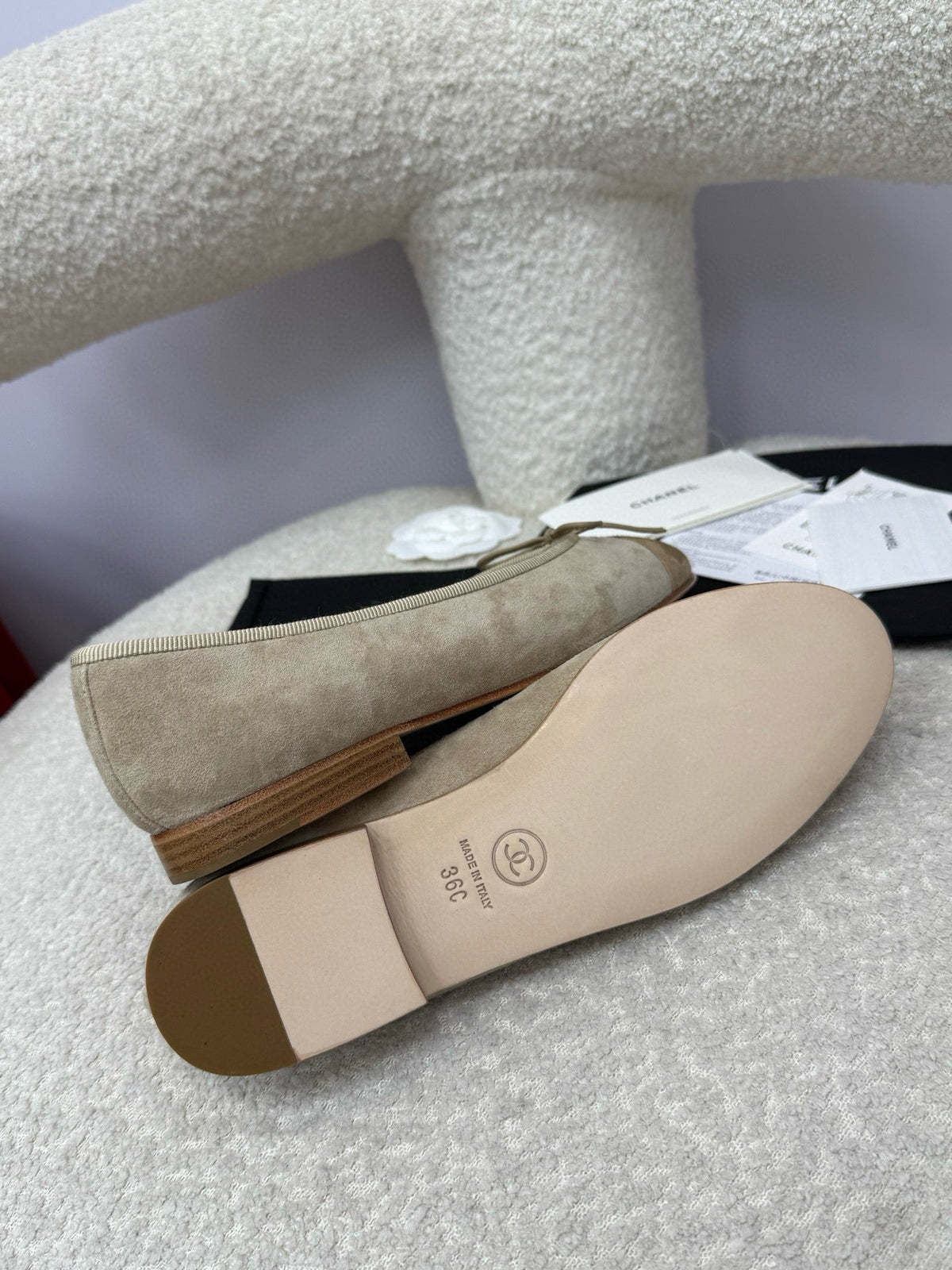 CC 25A Ballet Flat Grey Dark Brown Suede