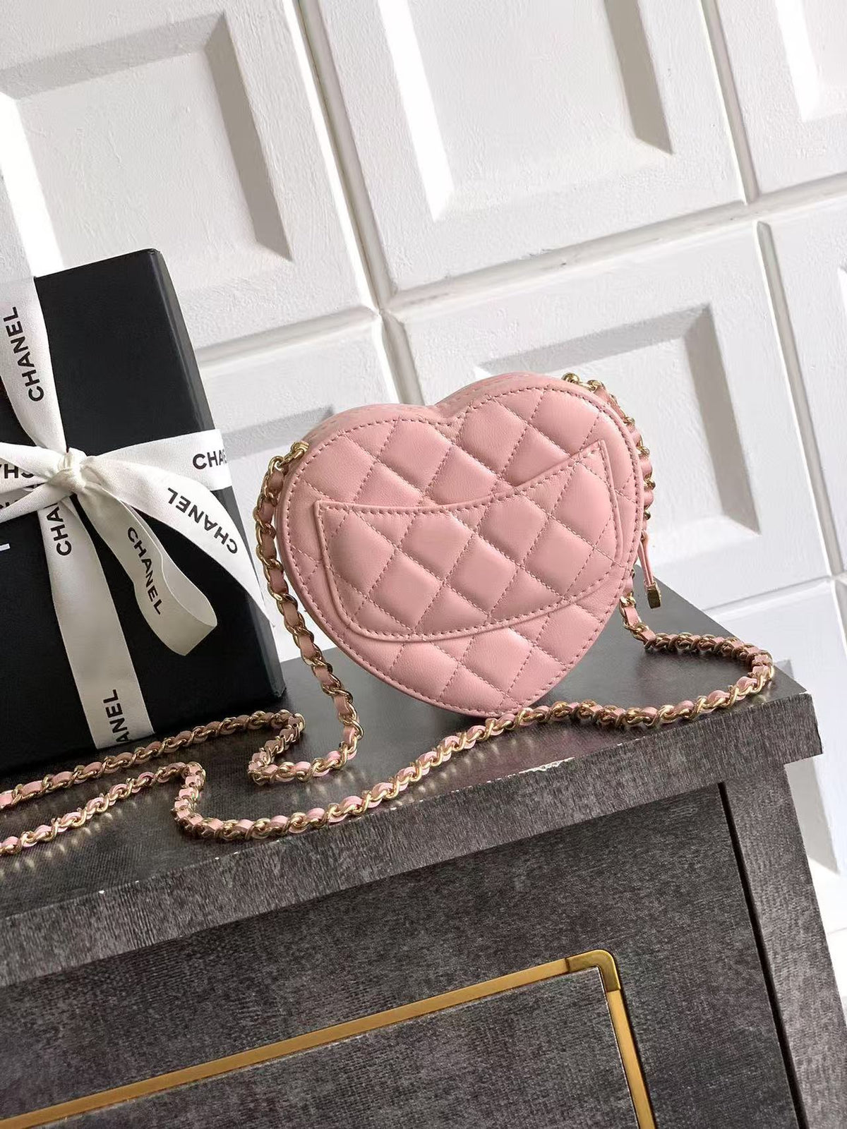 CC 25 Heart Bag Pink Calfskin Gold Hardware
