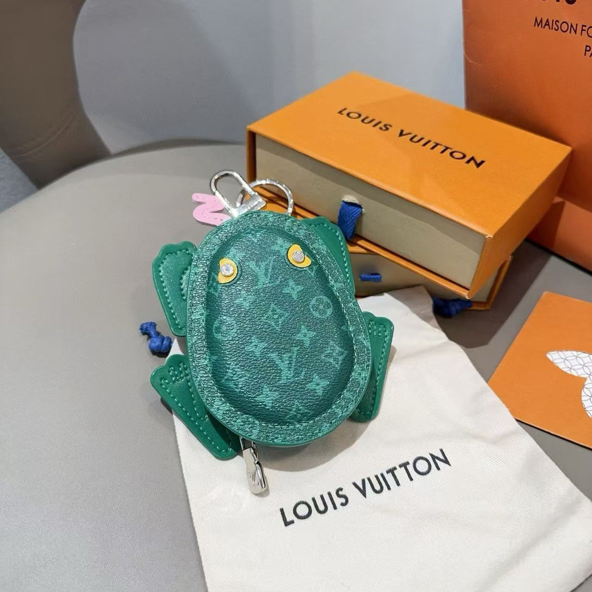 LV Frog Bag Charm Borneo Green Canvas and leather