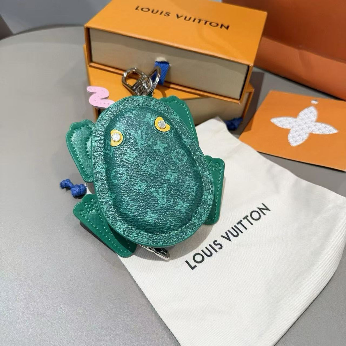 LV Frog Bag Charm Borneo Green Canvas and leather