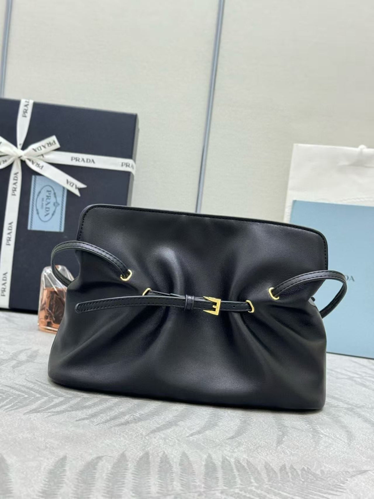 Prada Cloud Bag 25cm Black Sheepskin