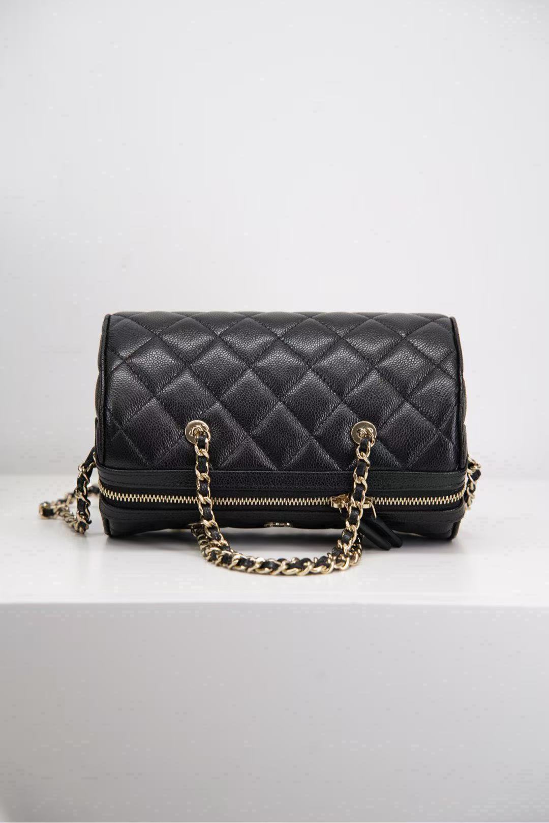 Chanel Black Caviar Bowling Bag Black calfskin