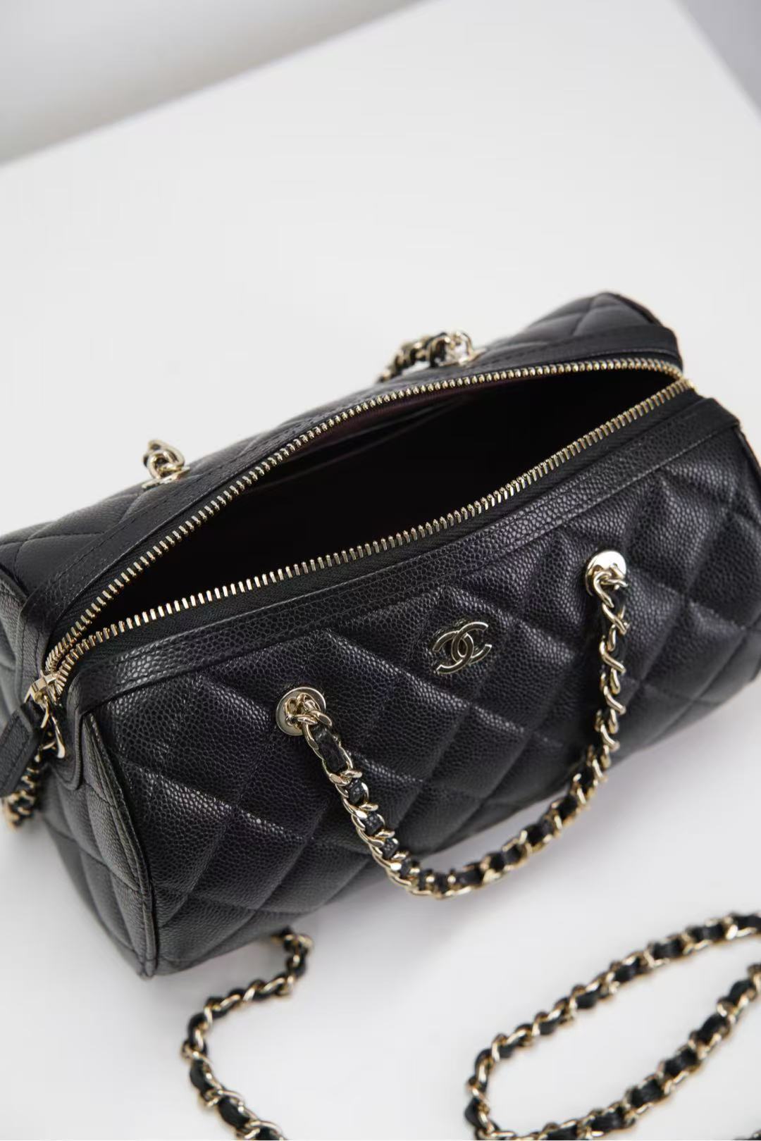 Chanel Black Caviar Bowling Bag Black calfskin