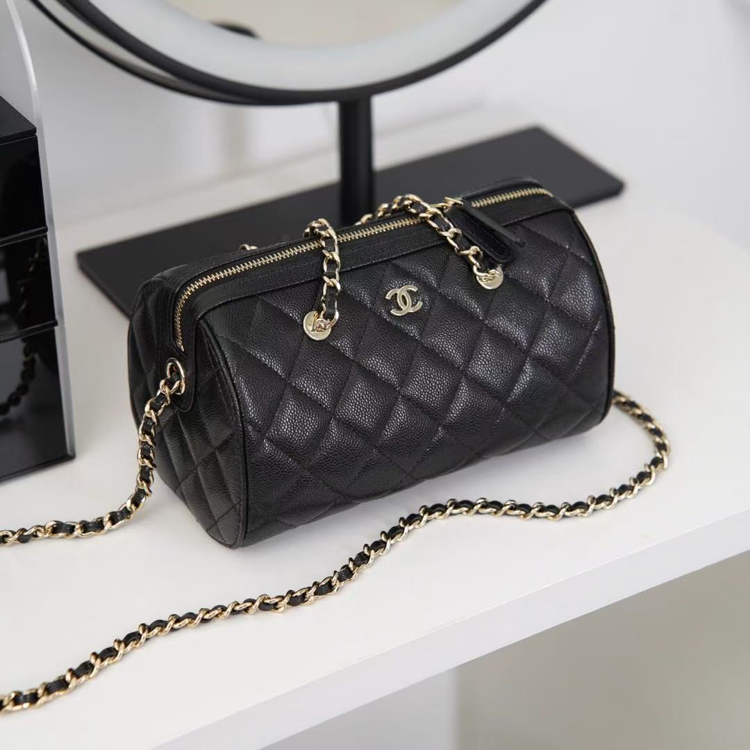Chanel Black Caviar Bowling Bag Black calfskin