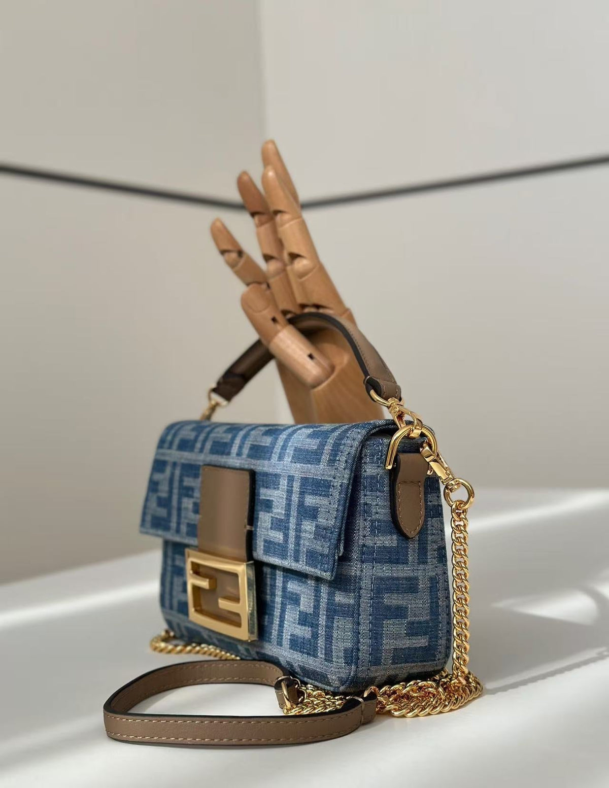 BAGUETTE MINI 19 BAG IN CERULEAN BLUE MONOGRAM DENIM WITH GOLD HARDWARE