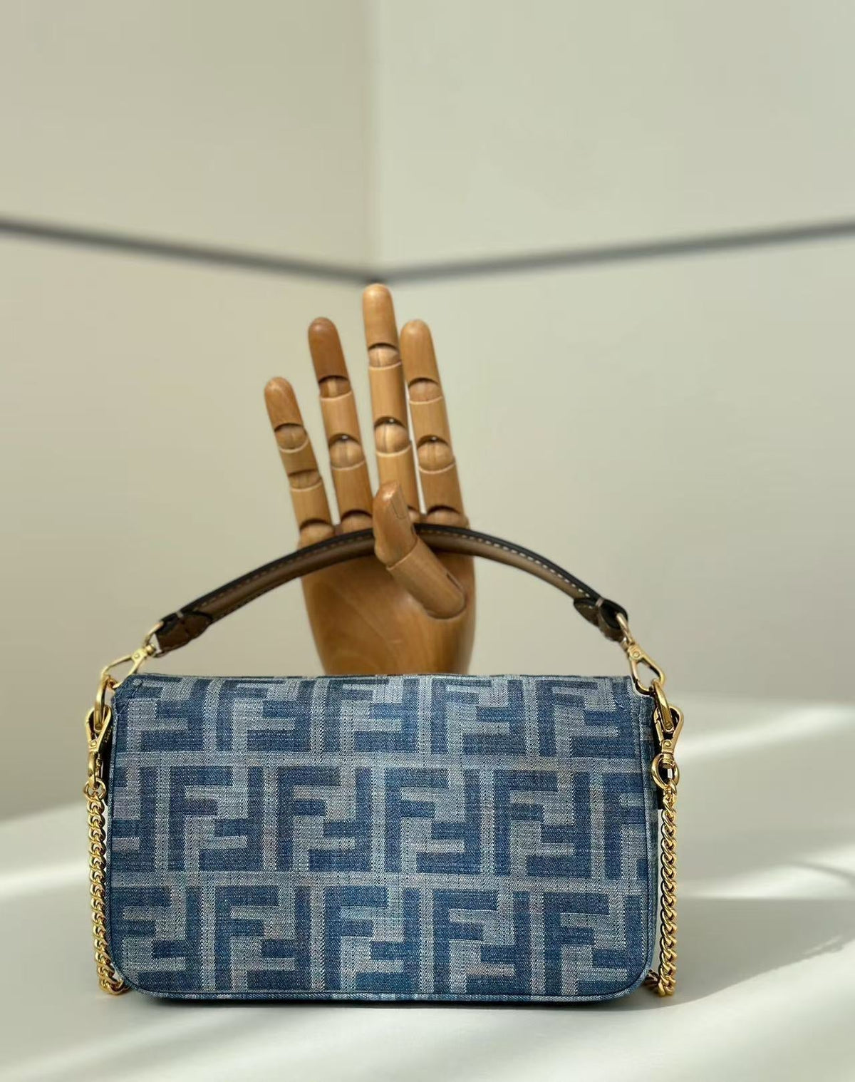 BAGUETTE MINI 19 BAG IN CERULEAN BLUE MONOGRAM DENIM WITH GOLD HARDWARE