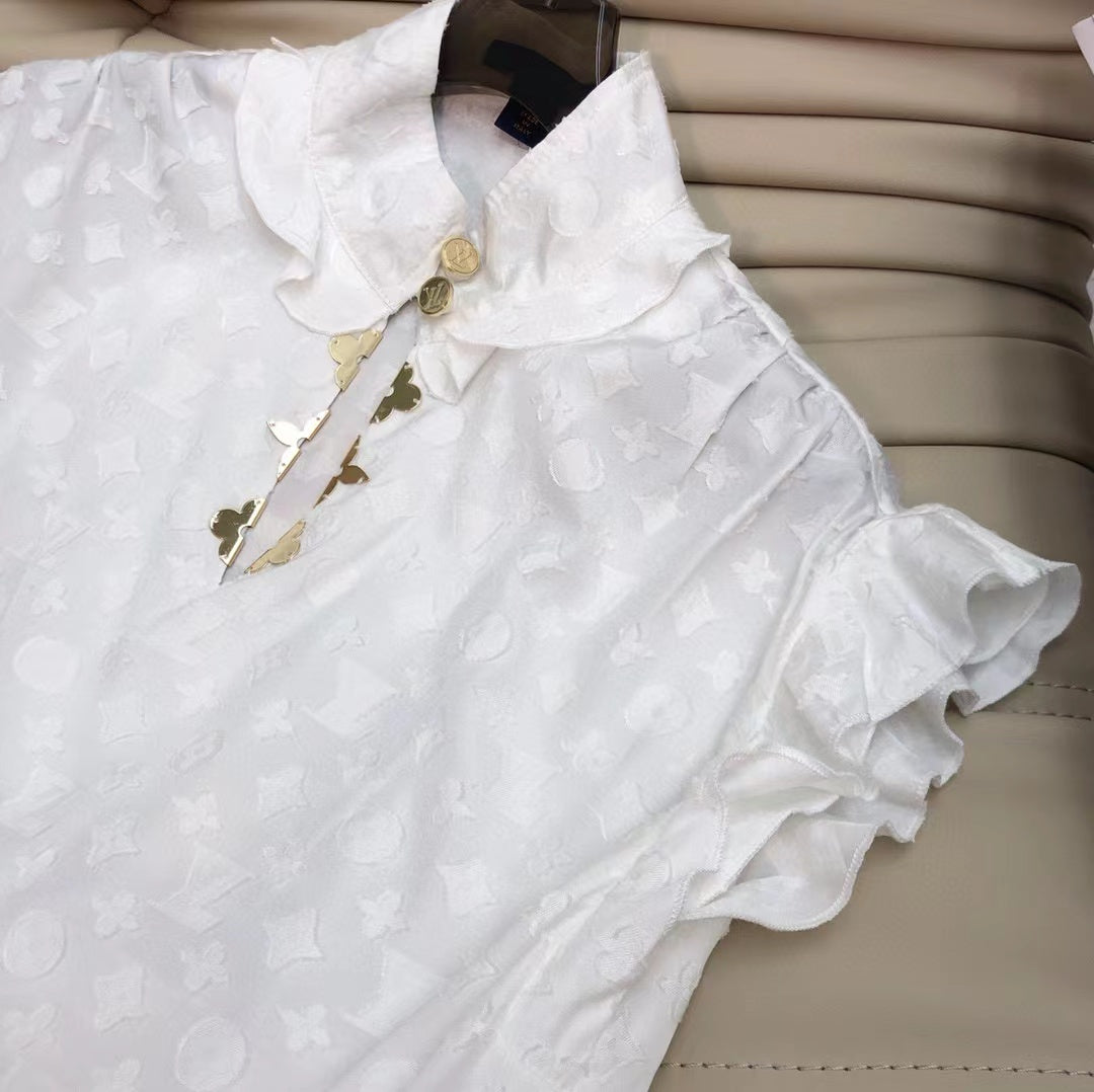 LV Frill Blouse White Cotton