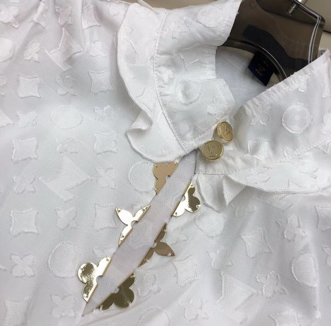 LV Frill Blouse White Cotton