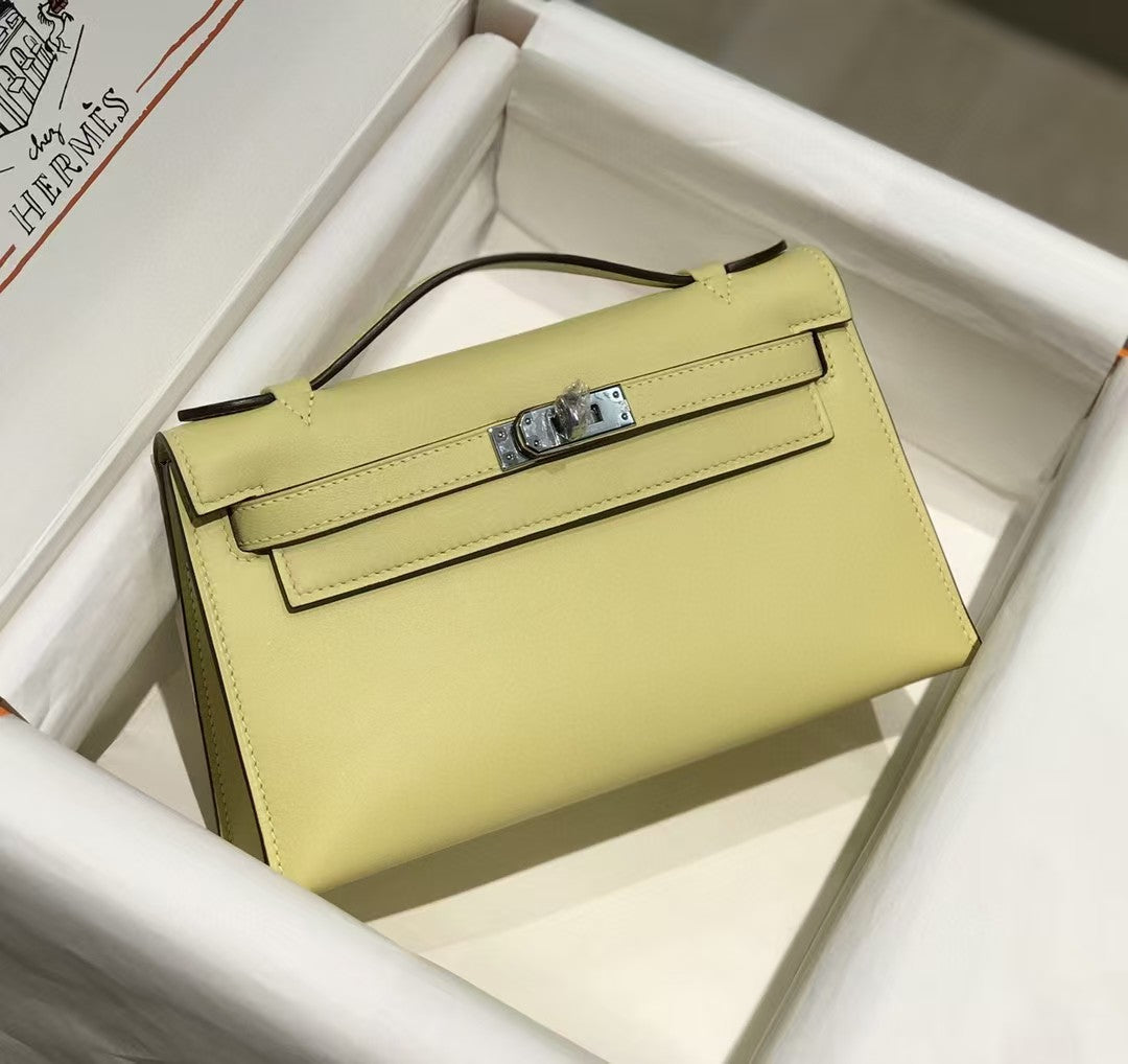 Kelly Pochette 22 Bag Yellow Silver Calfskin