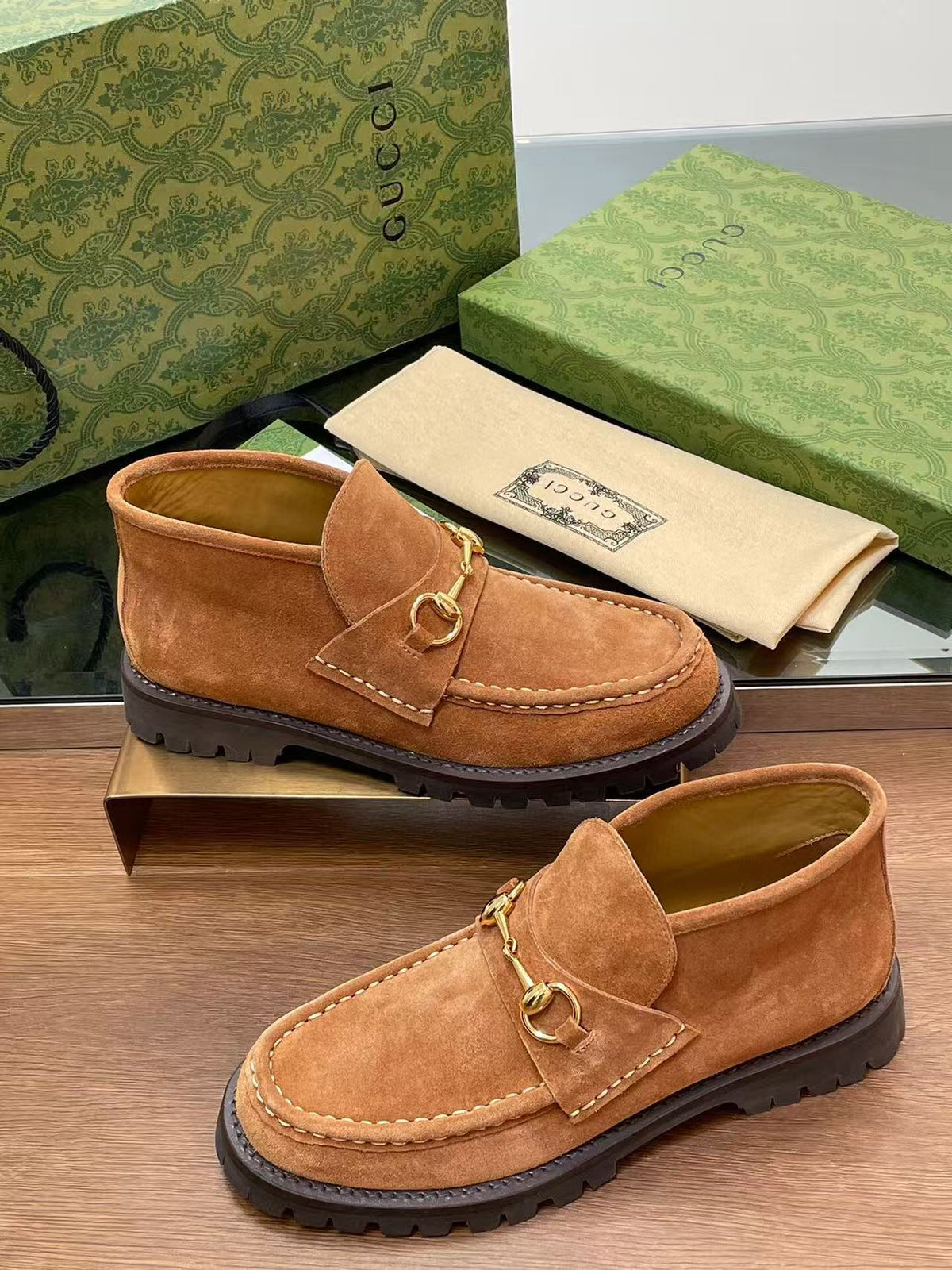 GG Horsebit Ankle Boot Light Brown Suede