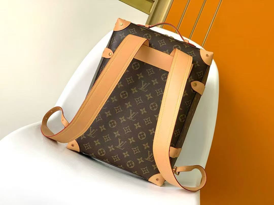 LV Monogram Backpack Brown Gold Leather