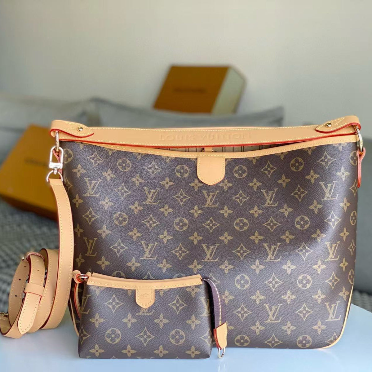 LV Monogram Bag 46cm Brown Beige Cowhide