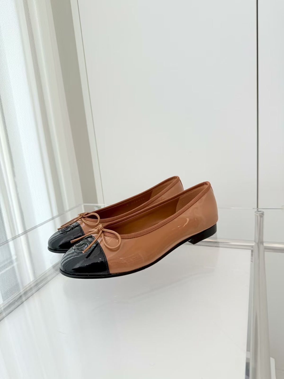 Chanel Ballet Flat Black Brown Patent Leather