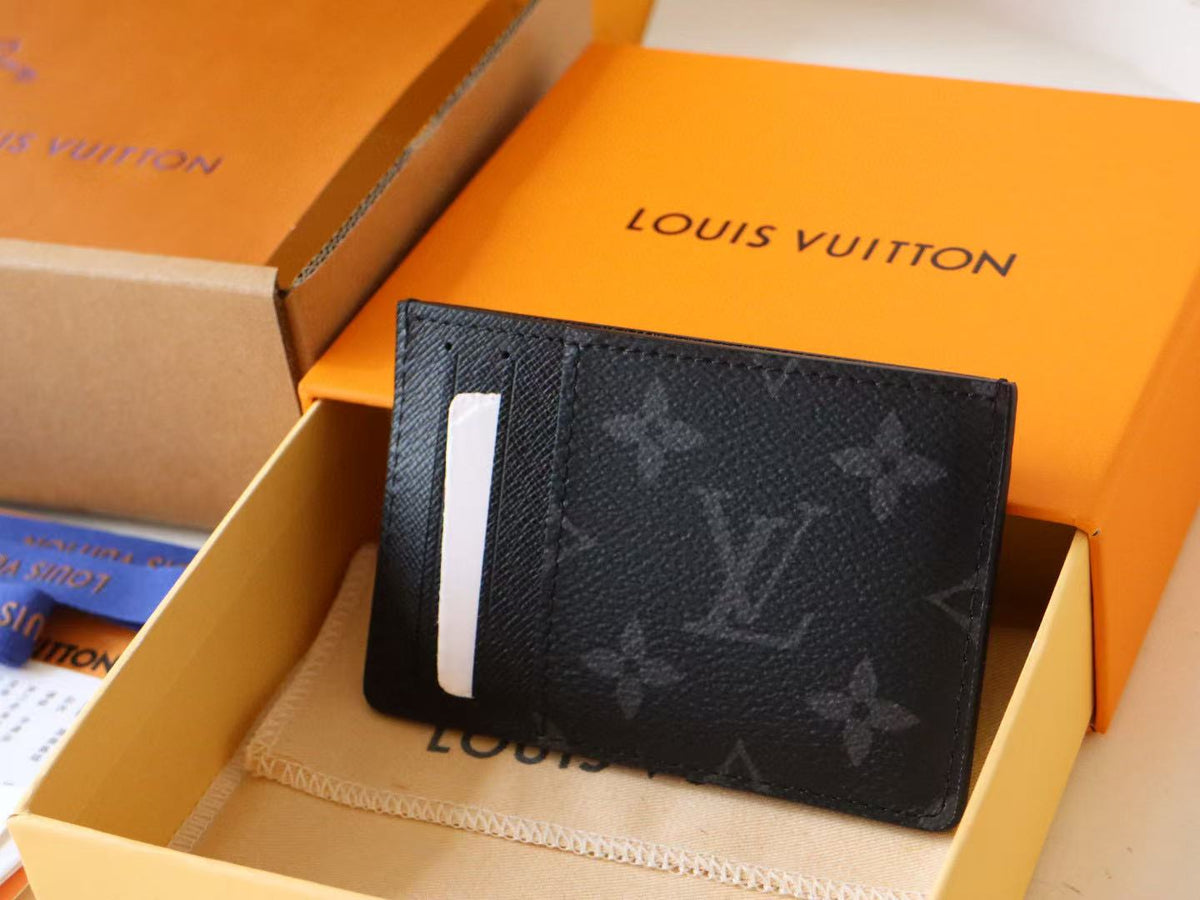 Louis Vuitton Card Wallet Black Cowhide Canvas