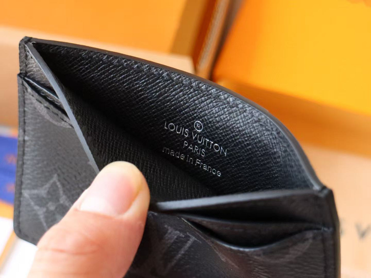 Louis Vuitton Card Wallet Black Cowhide Canvas
