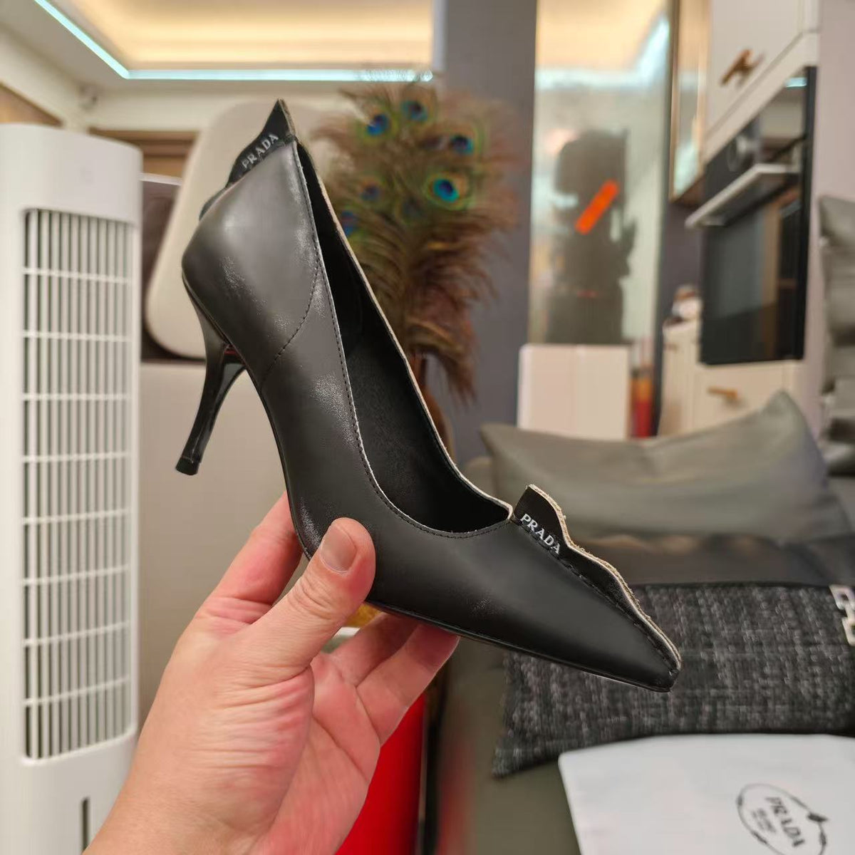 Prada Antiqued Pumps Black Tan calfskin