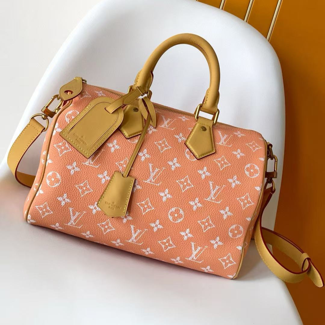 Speedy P9 Bandoulière 40 Handbag Orange White Cowhide