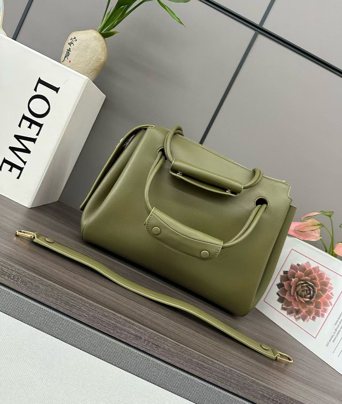 Loewe Madrid Bag Olive Green Calfskin
