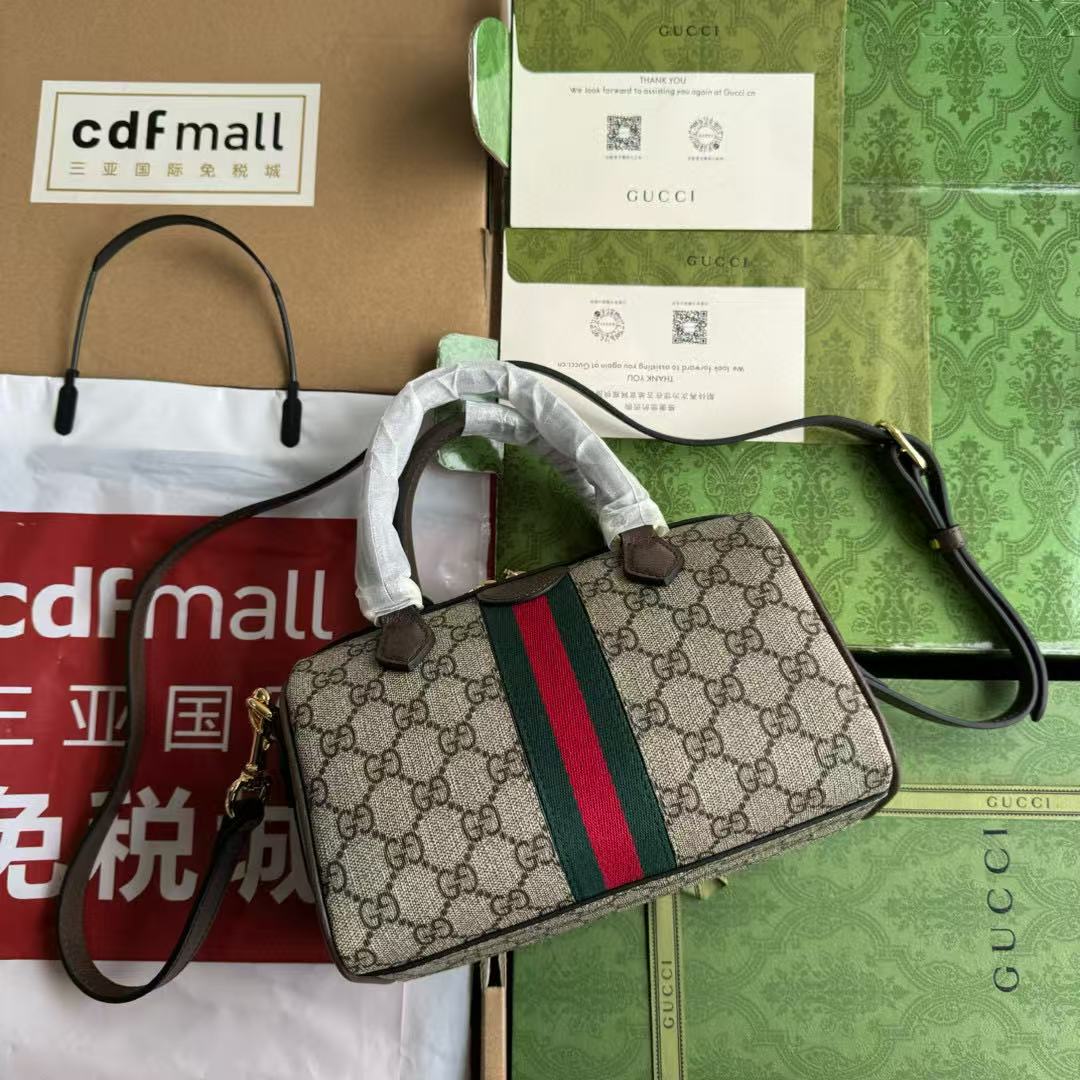 Gucci Ophidia 21.5 Bag Brown Ebony Leather Canvas