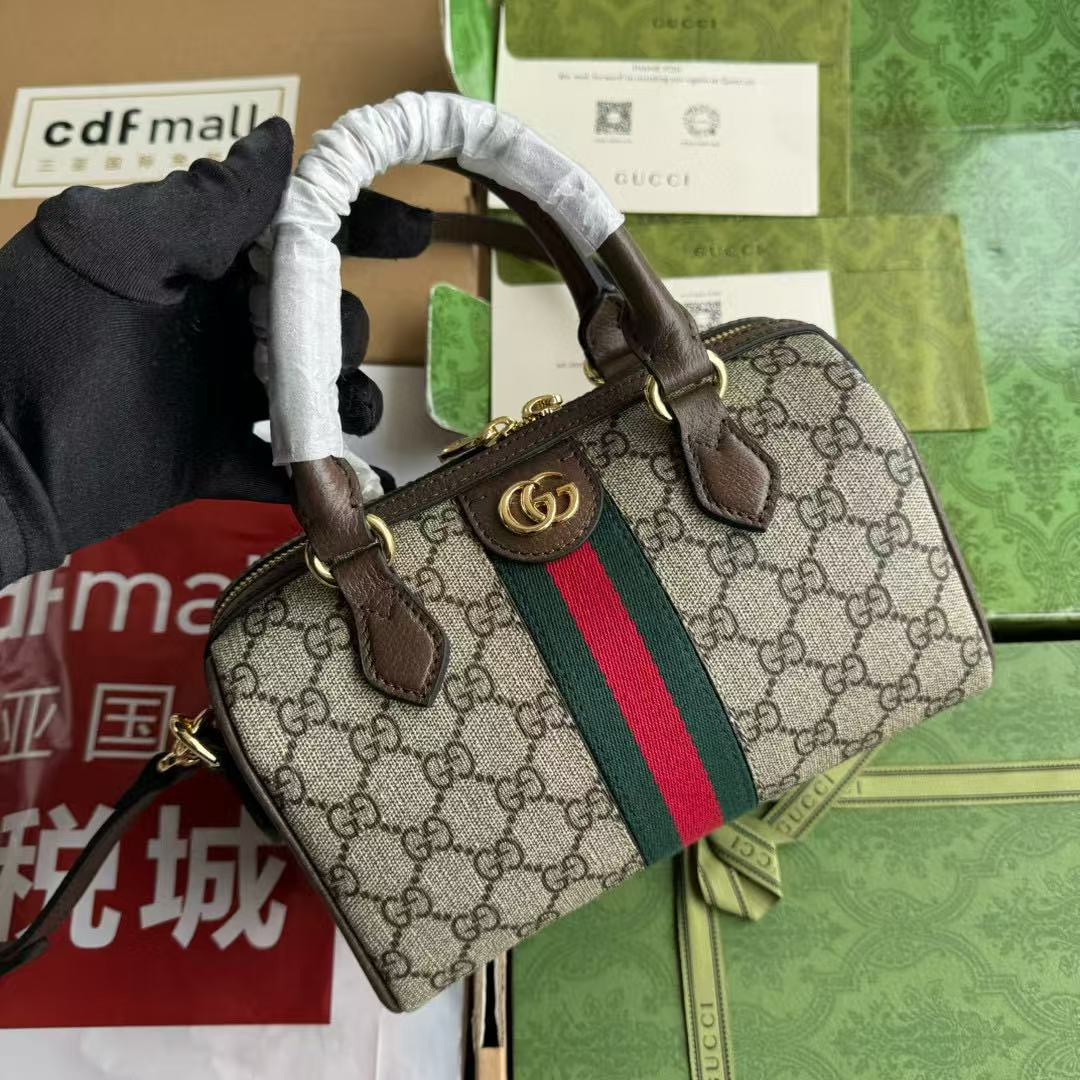 Gucci Ophidia 21.5 Bag Brown Ebony Leather Canvas