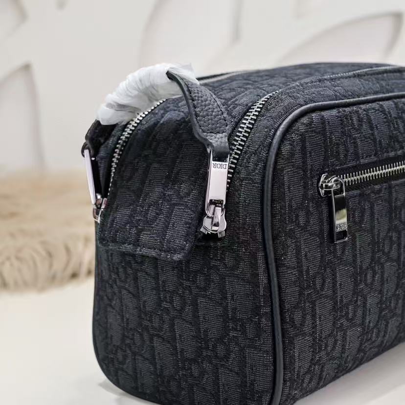 Toiletry Bag Black Dior Oblique Jacquard and Black Grained Calfskin