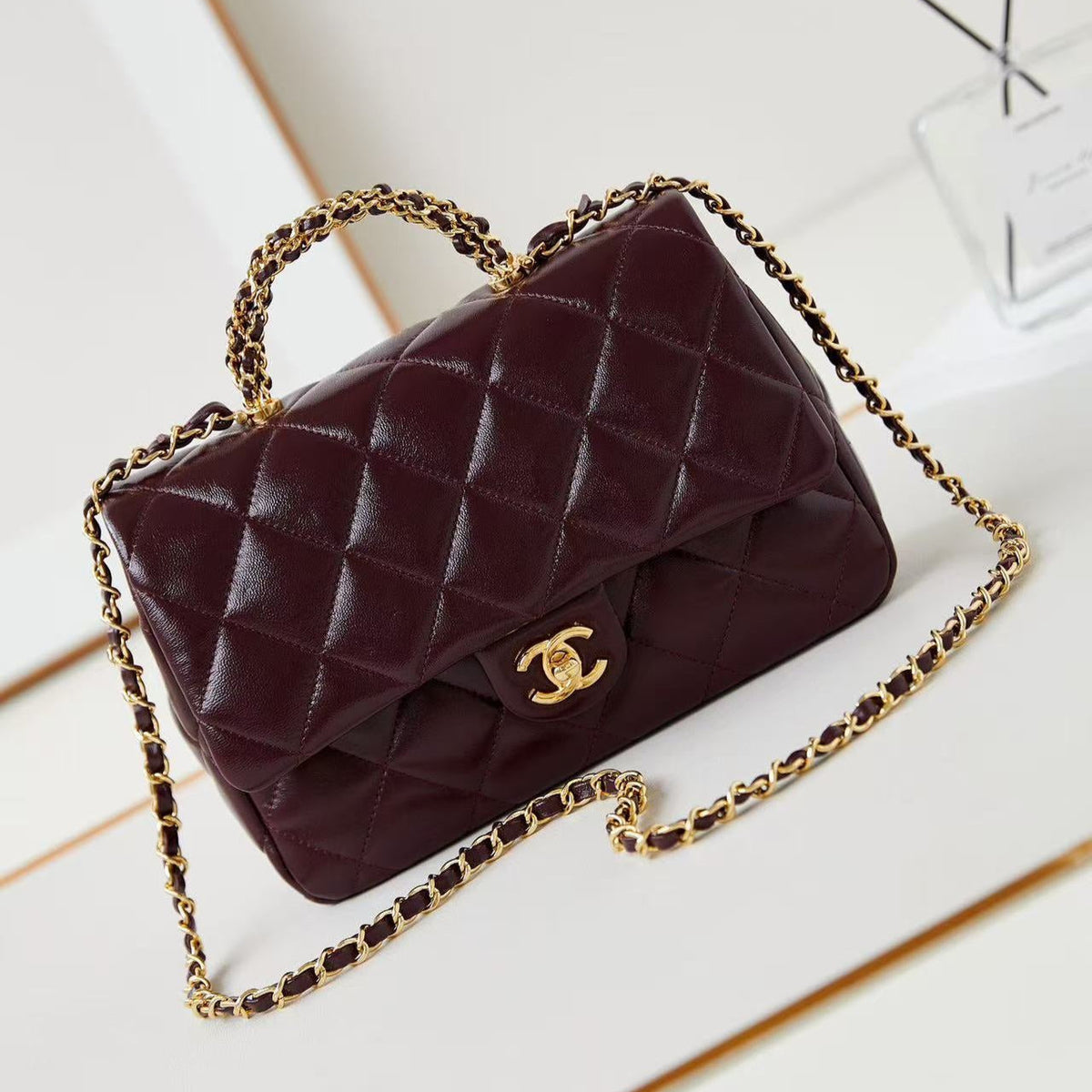 Chanel Flap Bag 25cm Wine Red Sheepskin With Gold Hardware