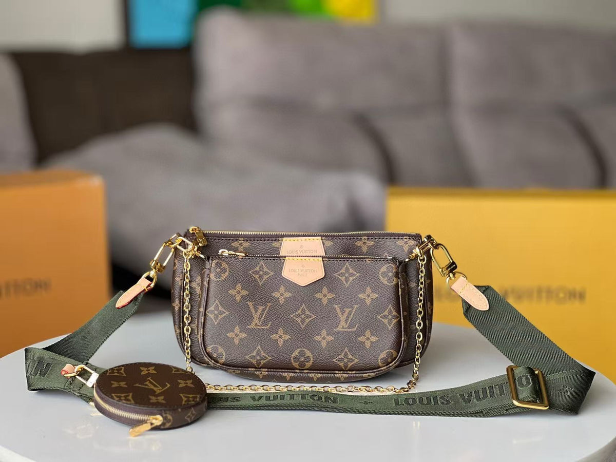 LV Multi Pochette Accessoires Bag Brown Green Canvas Leather