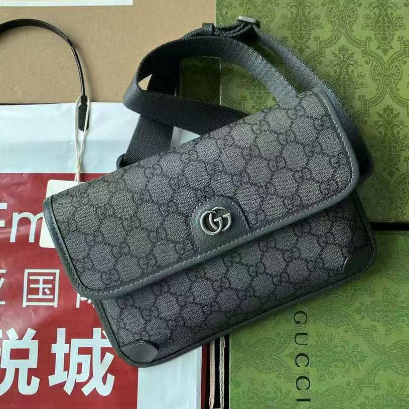 Gucci Ophidia Small Bag 23 Dark Grey Monogram Canvas Lambskin