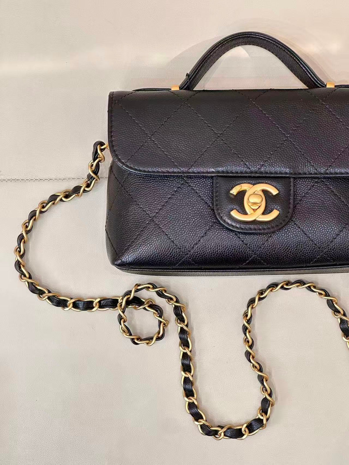 Chanel 2025 Coco Handle bag Black Quilted Caviar Leather