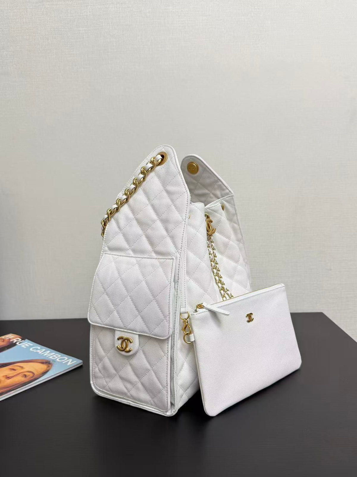 Chanel 2025 Hobo Bag 40cm White Grained Calfskin