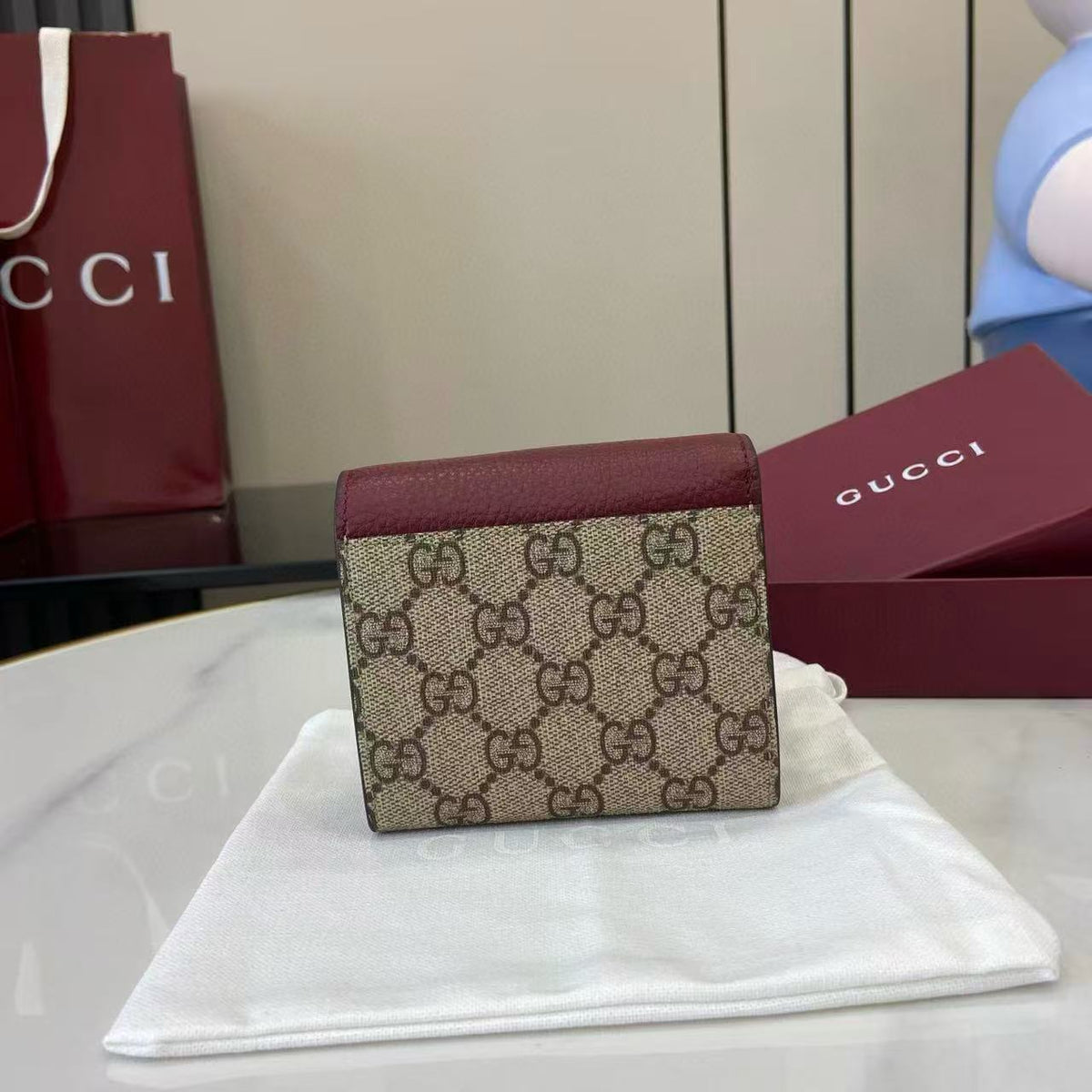 Gucci Marmont 12cm Wallet Ebony mix Rosso Ancora Red Canvas Leather