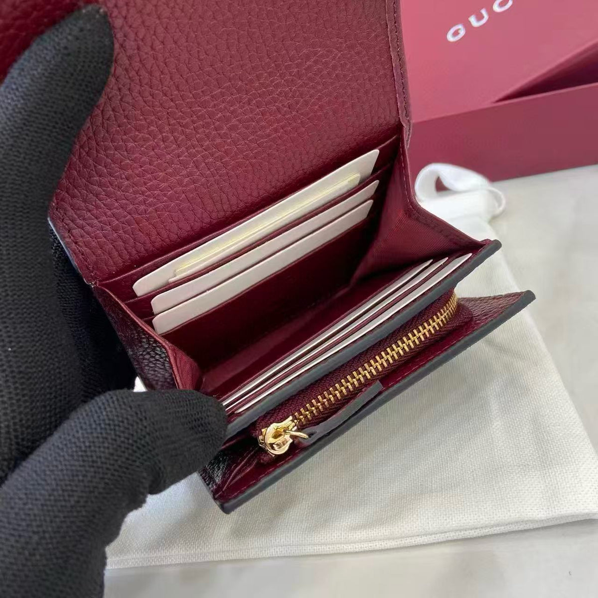 Gucci Marmont 12cm Wallet Ebony mix Rosso Ancora Red Canvas Leather