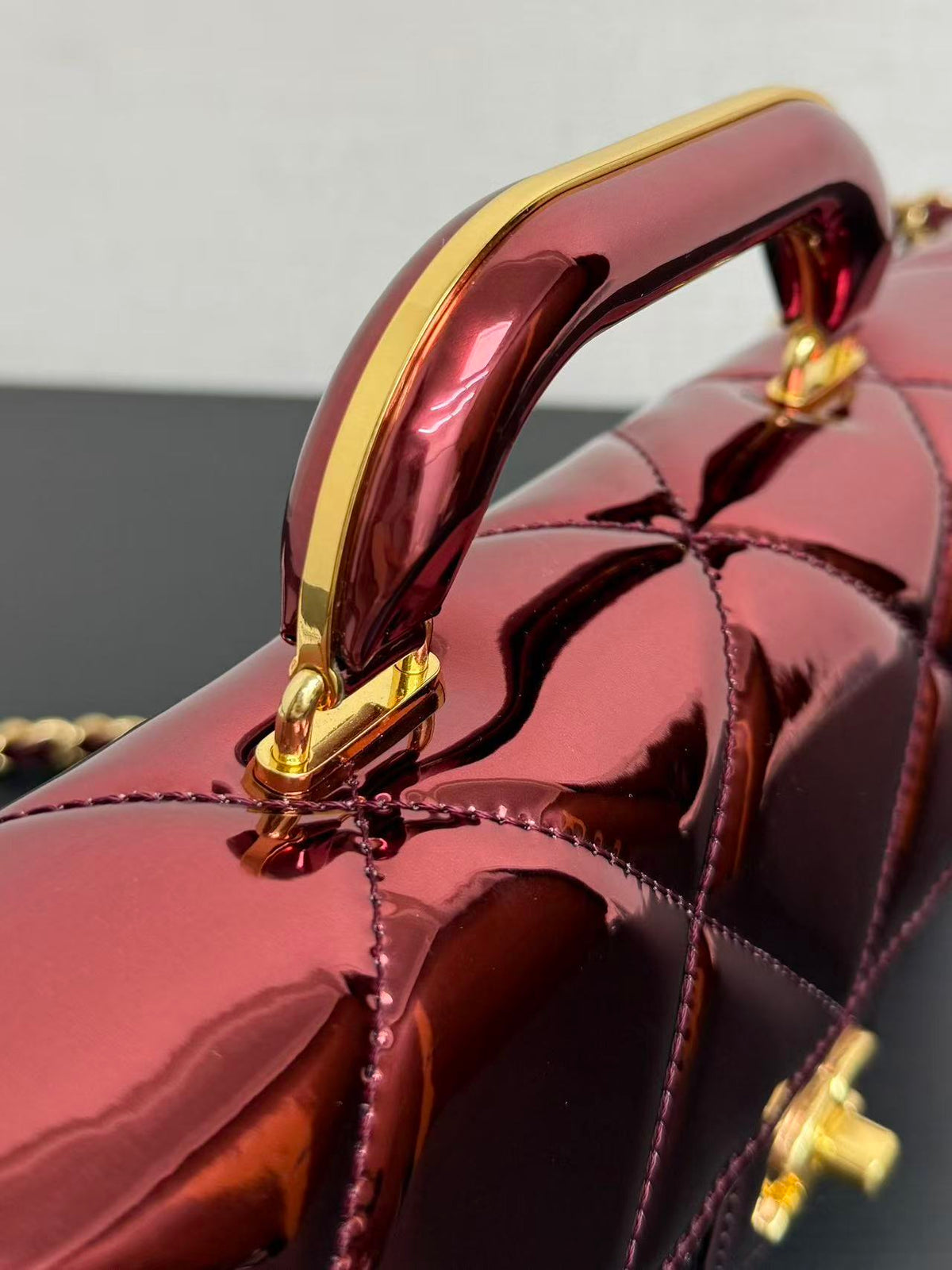 Chanel Flap Bag With Top Handle Metallic Mirror Calfskin And Gold-Tone Metal