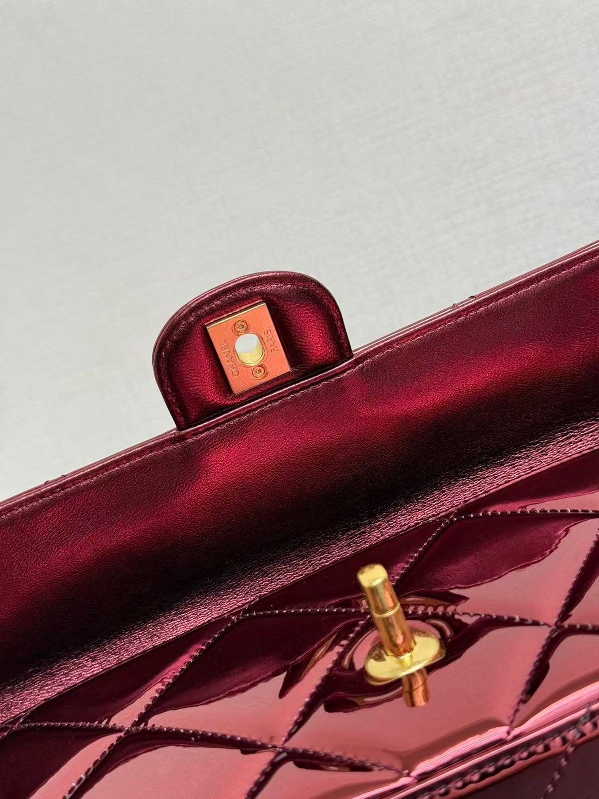 Chanel Flap Bag With Top Handle Metallic Mirror Calfskin And Gold-Tone Metal