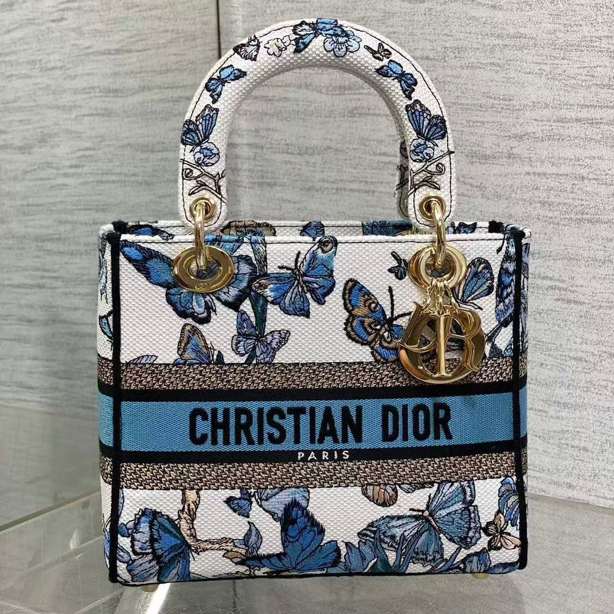 CD 2025 Butterfly Book Tote Blue White Canvas
