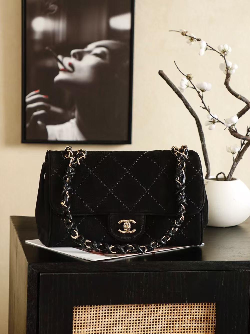 Chanel 2026 Ultimate Stitch Bag 30cm Beige and Black Suede Leather