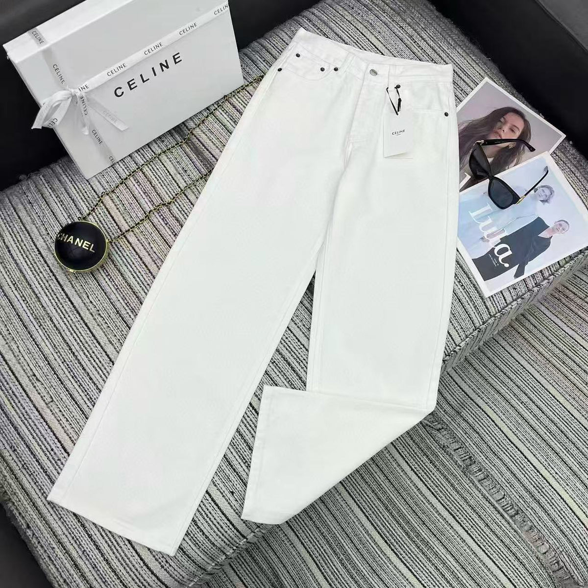 Celine 2026 Boyfriend Jeans 001 White Cotton