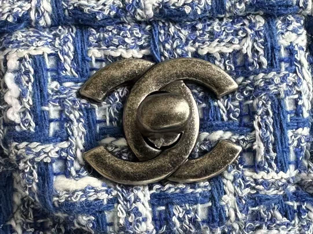 Chanel 2026 Mini Rectangular Flap Bag Blue Tweed Aged Silver Hardware