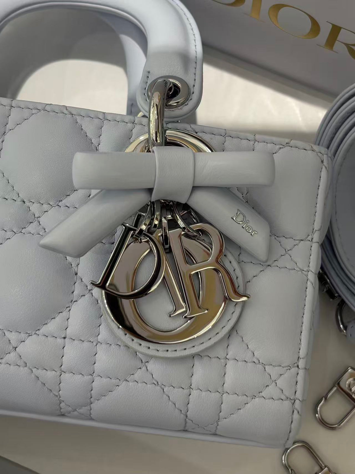 Dior 2026 Lady D-Joy 19cm Blue With Bow Detail Lambskin