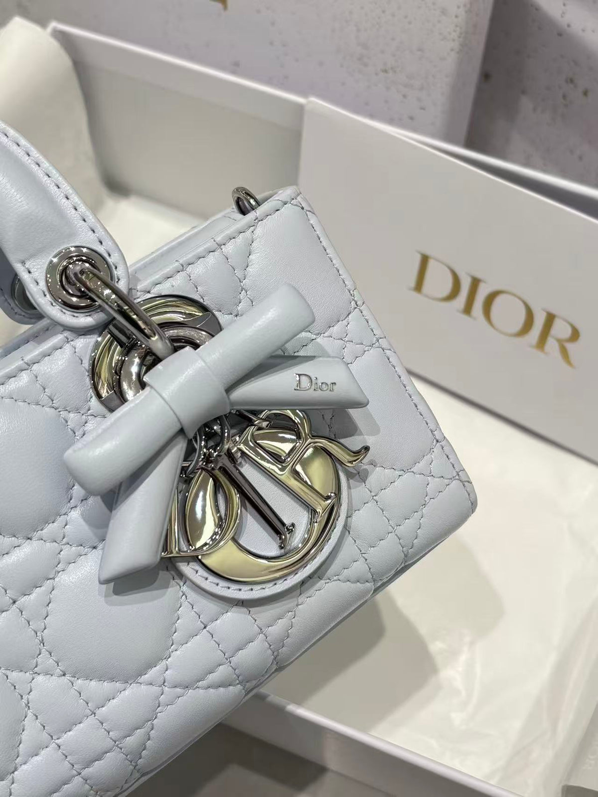 Dior 2026 Lady D-Joy 19cm Blue With Bow Detail Lambskin