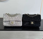 Chanel 2026 Bag 21cm Black And Silver Strass Leather